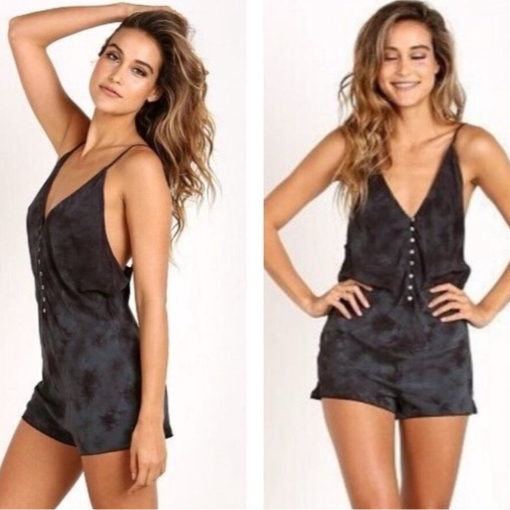 Intimately Free People Blue Tie Dye Button Sleeveless Romper Shorts Small